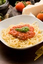 Pasta with tomatoe sauce and ingredients Royalty Free Stock Photo