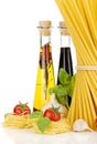 Pasta, tomatoes, basil, olive oil etc Royalty Free Stock Photo