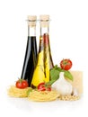 Pasta, tomatoes, basil, olive oil, vinegar etc Royalty Free Stock Photo