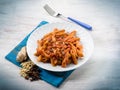 Pasta with tomatoes and dried grape Royalty Free Stock Photo