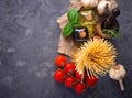 Pasta, tomatoes, olive oil and vinegar Royalty Free Stock Photo