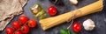 Pasta, tomatoes, olive oil and vinegar Royalty Free Stock Photo