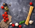 Pasta, tomatoes, olive oil and vinegar Royalty Free Stock Photo