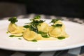 Pasta tortellini on white plate Royalty Free Stock Photo
