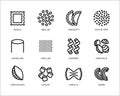 Pasta types line art vector icons set