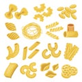 Pasta types set, italian noodles and macaroni