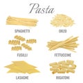 Pasta types spaghetti and orso set vector illustration Royalty Free Stock Photo