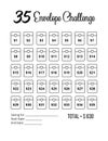 Save money challenge, Save 35 envelope dollars challenge, Monthly Budget Tracker, white background