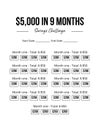 Save money challenge, Save 5k dollars in 9 months, Monthly Budget Tracker, white background Royalty Free Stock Photo