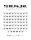 Save money challenge, Save 20 bill challenge, Monthly Budget Tracker