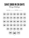 Save money challenge, Save 800 dollars in 36 days, Monthly Budget Tracker, white background Royalty Free Stock Photo