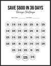 Save money challenge, 600 in 36 days Savings Challenge, Monthly Budget Tracker, v21 Royalty Free Stock Photo