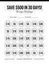 Save money challenge, 500 in 30 days Savings Challenge, Monthly Budget Tracker, v21 Royalty Free Stock Photo