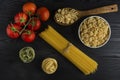 Pasta varieties served with tomatoes and garlic