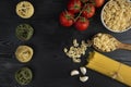 Pasta varieties served with tomatoes and garlic