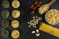 Pasta varieties served with tomatoes and garlic