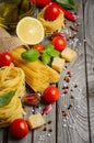 Pasta, vegetables, herbs and spices for Italian food Royalty Free Stock Photo