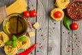 Pasta, vegetables, herbs and spices for Italian food Royalty Free Stock Photo