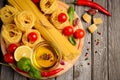 Pasta, vegetables, herbs and spices for Italian food Royalty Free Stock Photo