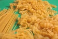 Pastas on a green background Royalty Free Stock Photo