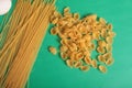 Pastas on a green background Royalty Free Stock Photo