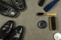 Set for pasting and cleaning leather shoes. Royalty Free Stock Photo