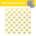 Paste the missing numbers. Handwriting practice. Learning numbers for kids. Education developing worksheet. Activity page. Game