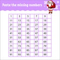 Paste the missing numbers. Handwriting practice. Learning numbers for kids. Education developing worksheet. Activity page. Game