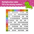 Paste the missing numbers. Learning multiplication table. Handwriting practice. Education developing worksheet. Color activity Royalty Free Stock Photo