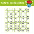 Paste the missing numbers from 1 to 100. Handwriting practice. Learning numbers for kids. Education developing worksheet. Activity Royalty Free Stock Photo