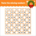 Paste the missing numbers from 1 to 100. Handwriting practice. Learning numbers for kids. Education developing worksheet. Activity Royalty Free Stock Photo