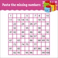 Paste the missing numbers from 1 to 100. Handwriting practice. Learning numbers for kids. Education developing worksheet. Activity Royalty Free Stock Photo