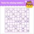 Paste the missing numbers from 1 to 100. Handwriting practice. Learning numbers for kids. Education developing worksheet. Activity Royalty Free Stock Photo