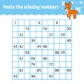 Paste the missing numbers from 1 to 100. Handwriting practice. Learning numbers for kids. Education developing worksheet. Activity Royalty Free Stock Photo