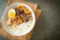 Paste of rice flour or boiled Chinese pasta square in clear soup Royalty Free Stock Photo