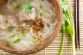 Paste of rice flour with pork in wooden bowl Royalty Free Stock Photo