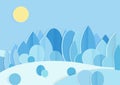 Pasteboard blue winter forest flat vector illustration Royalty Free Stock Photo