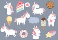 Pastel animal unicorn set with unicorn,cake,ice cream,donut.Vector illustration for sticker,postcad,birthday invitation.Editable