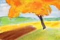 Pastel and aquarel painting of autumn tree Royalty Free Stock Photo