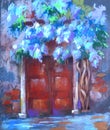 Pastel art , street view of door in venice, modern Artwork. Venice Italy. illustration