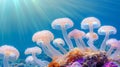Pastel background accentuates the intricate beauty of ramaria species mushroom coral