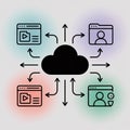 Pastel Background Cloud Computing Network Illustration Black Cloud Icon Centered Multiple Web Browser Windows Data Transfer Arrows Royalty Free Stock Photo