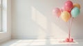 Pastel balloons in a bright room with sunlight streaming through a window. Generative AI Royalty Free Stock Photo