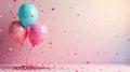 Pastel balloons and confetti celebration scene a festive background for joyful occasions. Generative AI Royalty Free Stock Photo