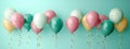 Pastel balloons on mint background Banner design with copy space