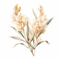 Pastel Beige Iris Eucalyptus Watercolor Illustration On White Background