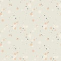 Pastel beige, orange, gray seamless pattern with messy circles. Random overlay circles on white background.