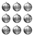 Pastel black christmas balls isolated on white background. Photorealistic high quality vector set of christmas baubles.