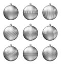 Pastel black christmas balls isolated on white background. Photorealistic high quality vector set of christmas baubles.