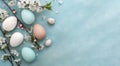 Pastel Blue Easter Background â Elegant Spring Flat Lay Background along with Copy space Royalty Free Stock Photo
